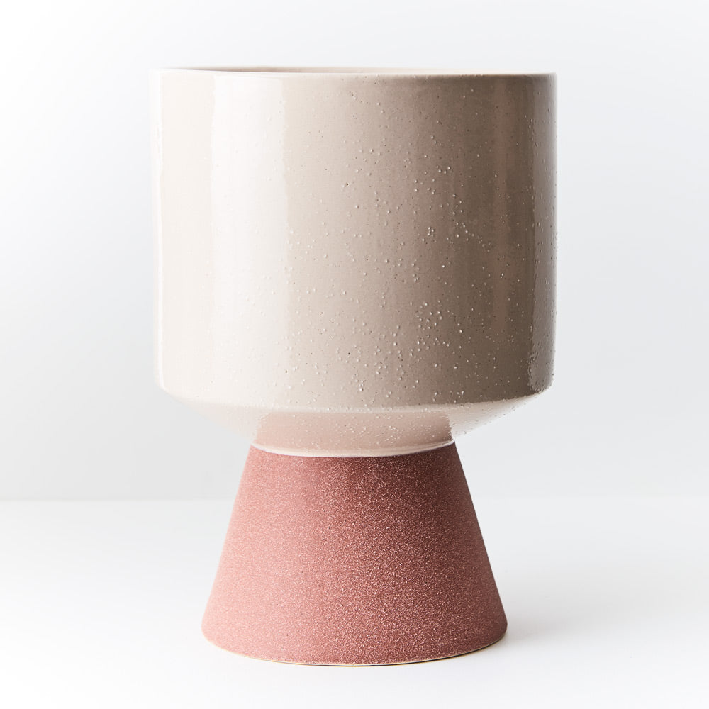 Palandro Pedestal Pot in Ivory/Pink